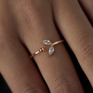Timi Of Sweeden Leah - White Crystal Leaf Ring Gold  thumbnail