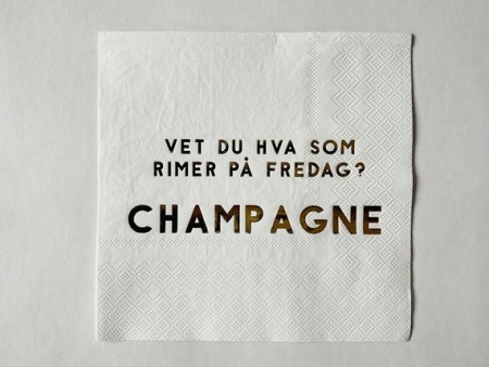 Serviett M Tekst Hvit/gull Champagne