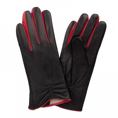 Hansker Ladies Glove Pleats Hairsheep Black/red 07.5