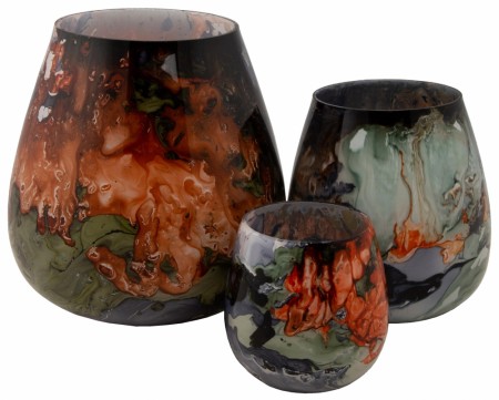 Lysglass Vase Abstrakt Farget Marmor 18cm