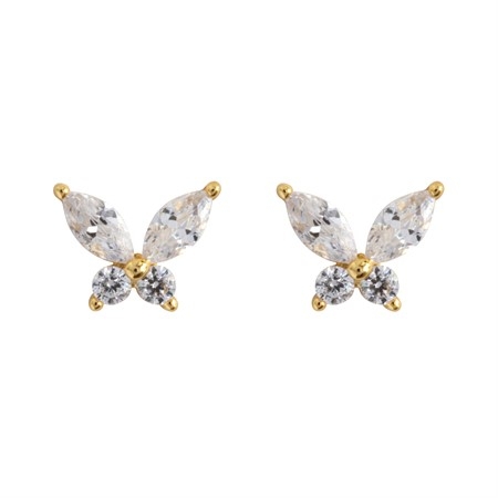 Timi Of Sweeden Leah White Crystal Butterfly Earrings Gold
