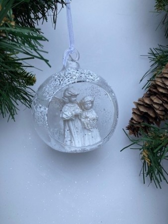 The Moshi Julekule Klart Glass åpen M/hvite Engler