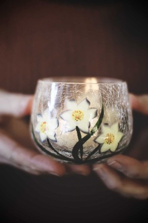 Lysglass Håndmalt Narcisser 6,5cm