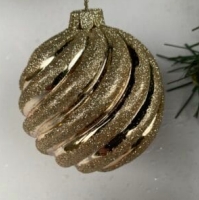 Julekule Glass 8cm Gull Bølget