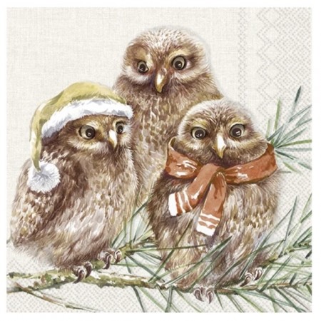 Serviett Winter Owls Cream Lunch