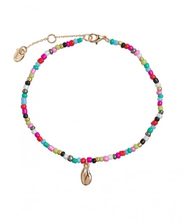 Timi Of Sweeden Cowrie Shell And Beads Anklet - Gold