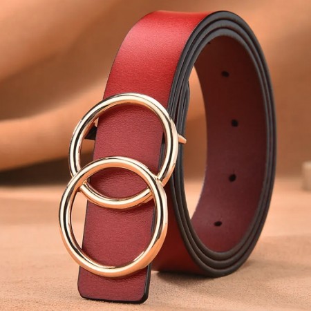 Ella & Pia Double Round Buckle Belt Leather Red 110cm