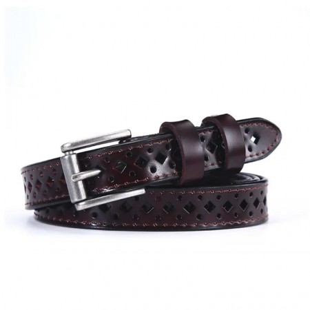 Ella & Pia Hollow Pattern Leather Belt Dark Brown 105cm