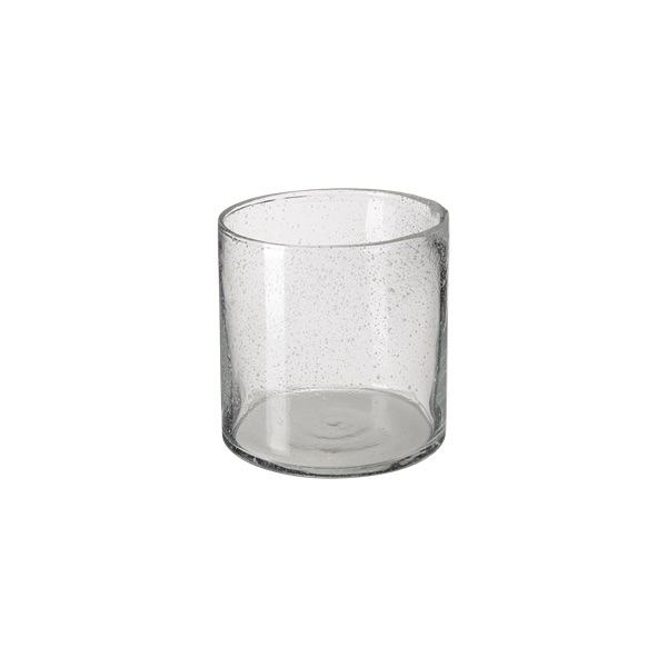 Flott vase eller lysholder fra Bruka Design i tykt, boblende glass. Måler 15x15cm.