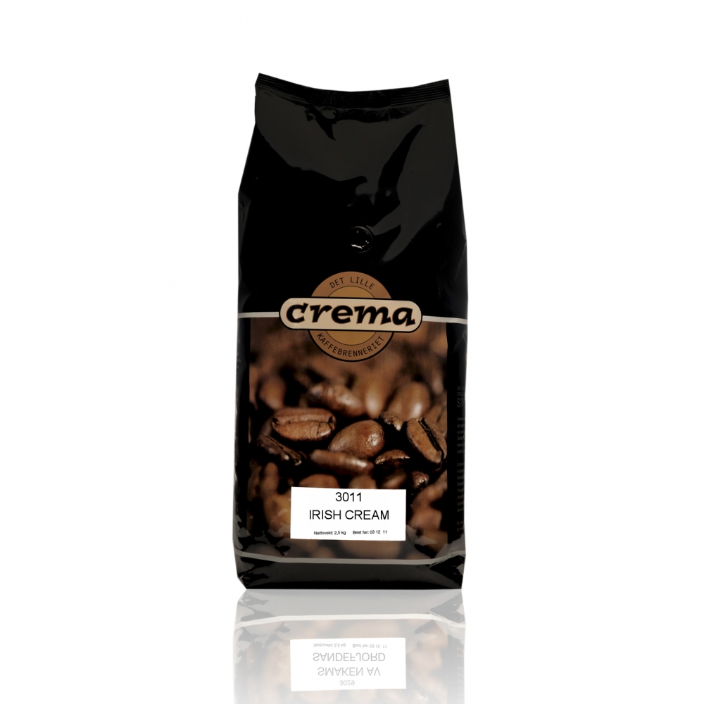 Ferske kaffebønner. Denne aromatiserte kaffen fra Crema Kaffebrenneri er en fryd for alle som liker kaffe med smak! En av våre bestselgere! Den er rund og god i smaken og dufter helt fantastisk. Posen inneholder 250g hele bønner.
