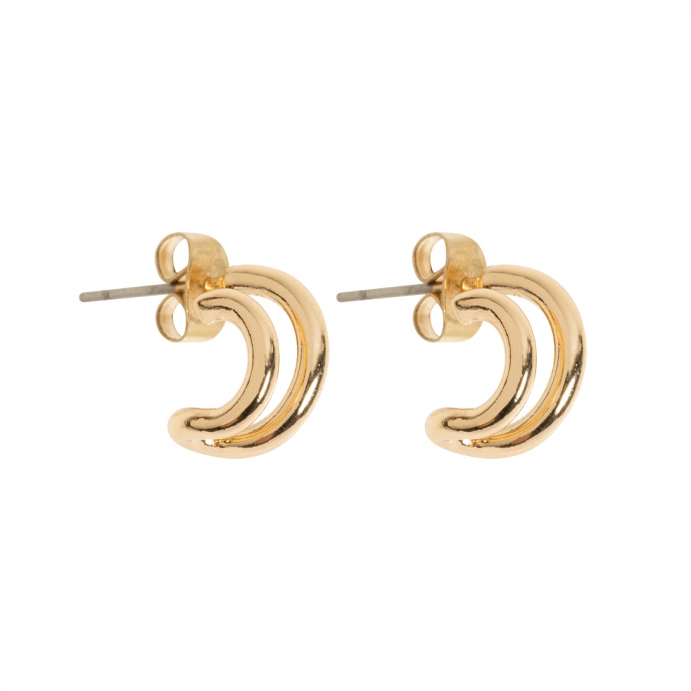 Få 2-i-1-effekten med disse øreringene i gull! Uten å måtte ta to piercinger får disse øredobbene det til å se ut som om du har 2 hull!

Detaljer

- Øredobbene er 10 mm i ytre diameter

- Messingbasert; 14k gullbelagt

– Laget av Happy People