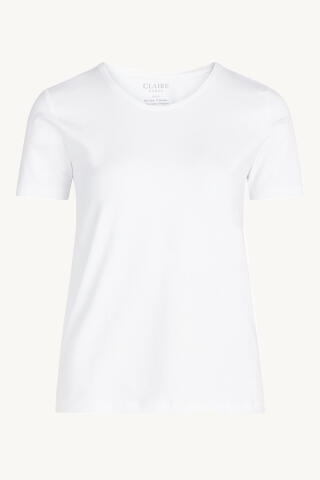 Klassisk t-skjorte med korte ermer og rund hals. Claires logo er på det ene erme i små similisten. Claire basic. Dette produktet er sertifisert med Oeko-Tex 100®.